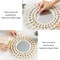 Hanging Wall Mirror-Boho Macrame Fringe Round Decorative Mirror with Wood Beads Feather Pendant,Art Ornament for Apartment Home Bedroom Living Room